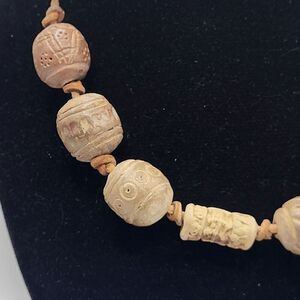 Vintage 60s Artisan Earthenware Leather Strap Necklace 16.5in Chunky Bohemian